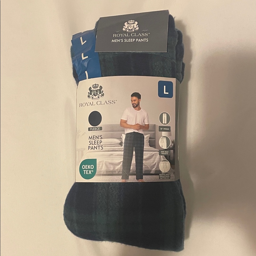 Royal Class Men's Fleece Sleep Pants - Navy/Green - large